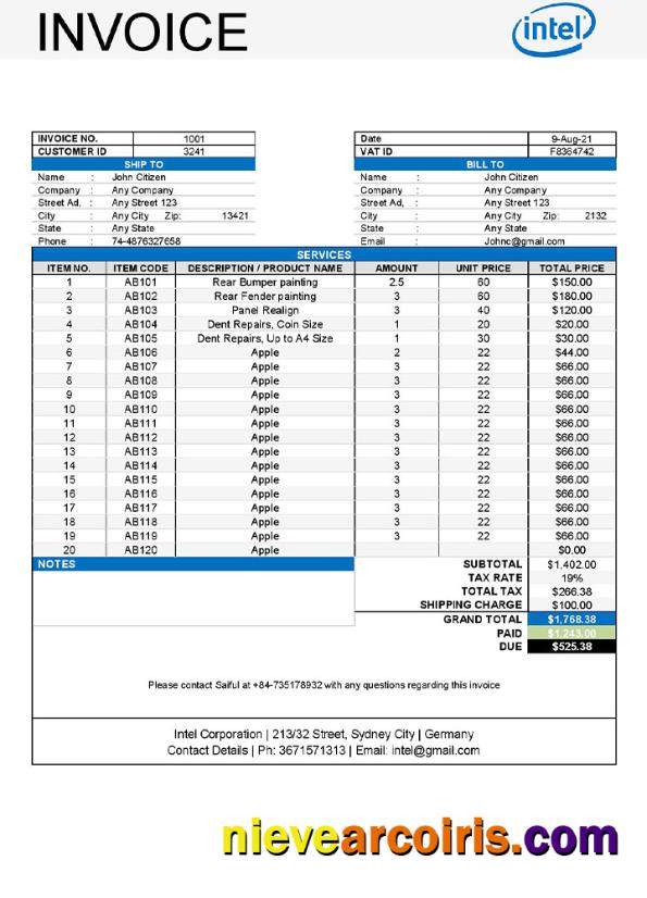 USA Intel invoice